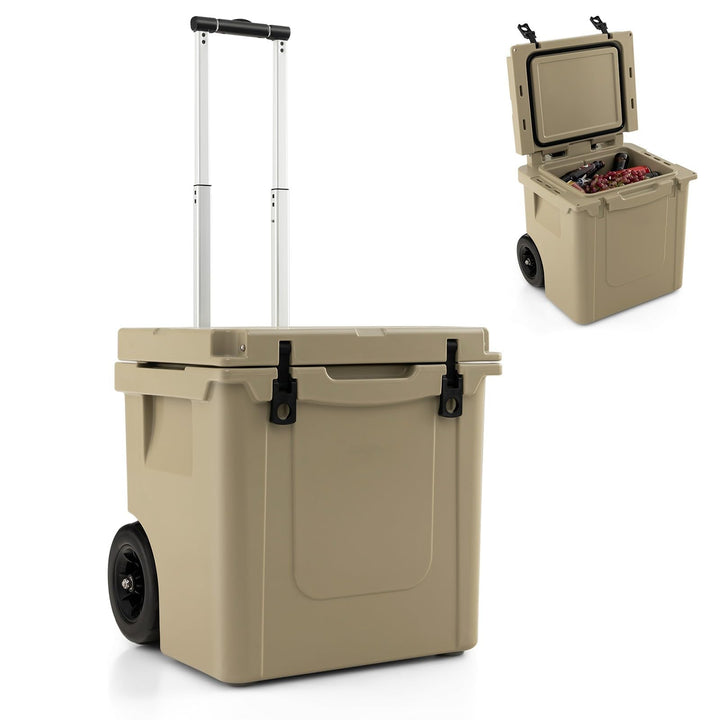 GYMAX 43L Kühlbox, tragbare Kühltruhe mit Rädern & verstellbarem Griff, Kühlcontainer bis 100kg bela