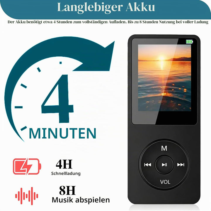 MP3 Player Bluetooth 5.3 mit 64 GB Speicher, tragbarer Musik Player mit Lautsprecher, HiFi MP3 Playe