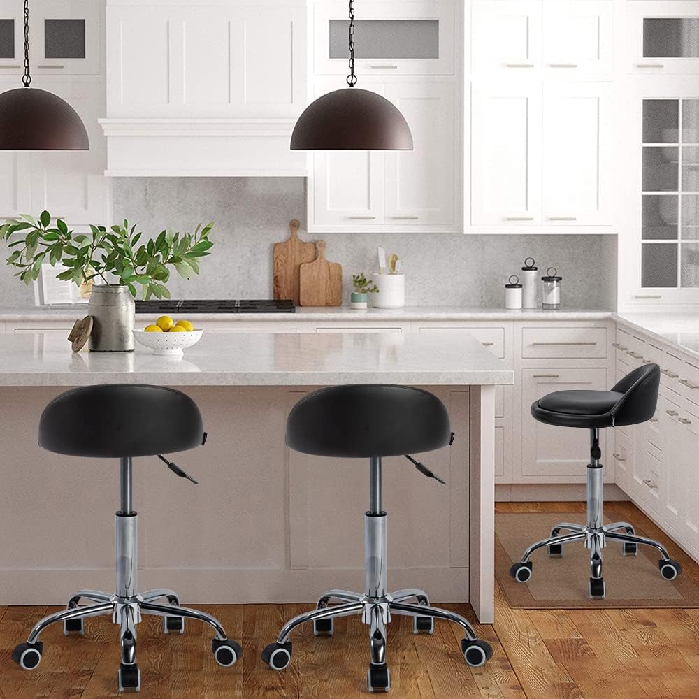 Mingone 360 °Drehung PU-Leder Höhenverstellbar Bürohocker mit Rollen mit Rückenlehne Drehstuhl Arbei