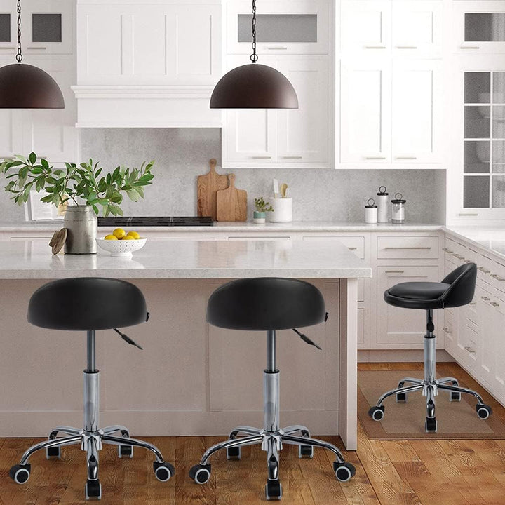 Mingone 360 °Drehung PU-Leder Höhenverstellbar Bürohocker mit Rollen mit Rückenlehne Drehstuhl Arbei