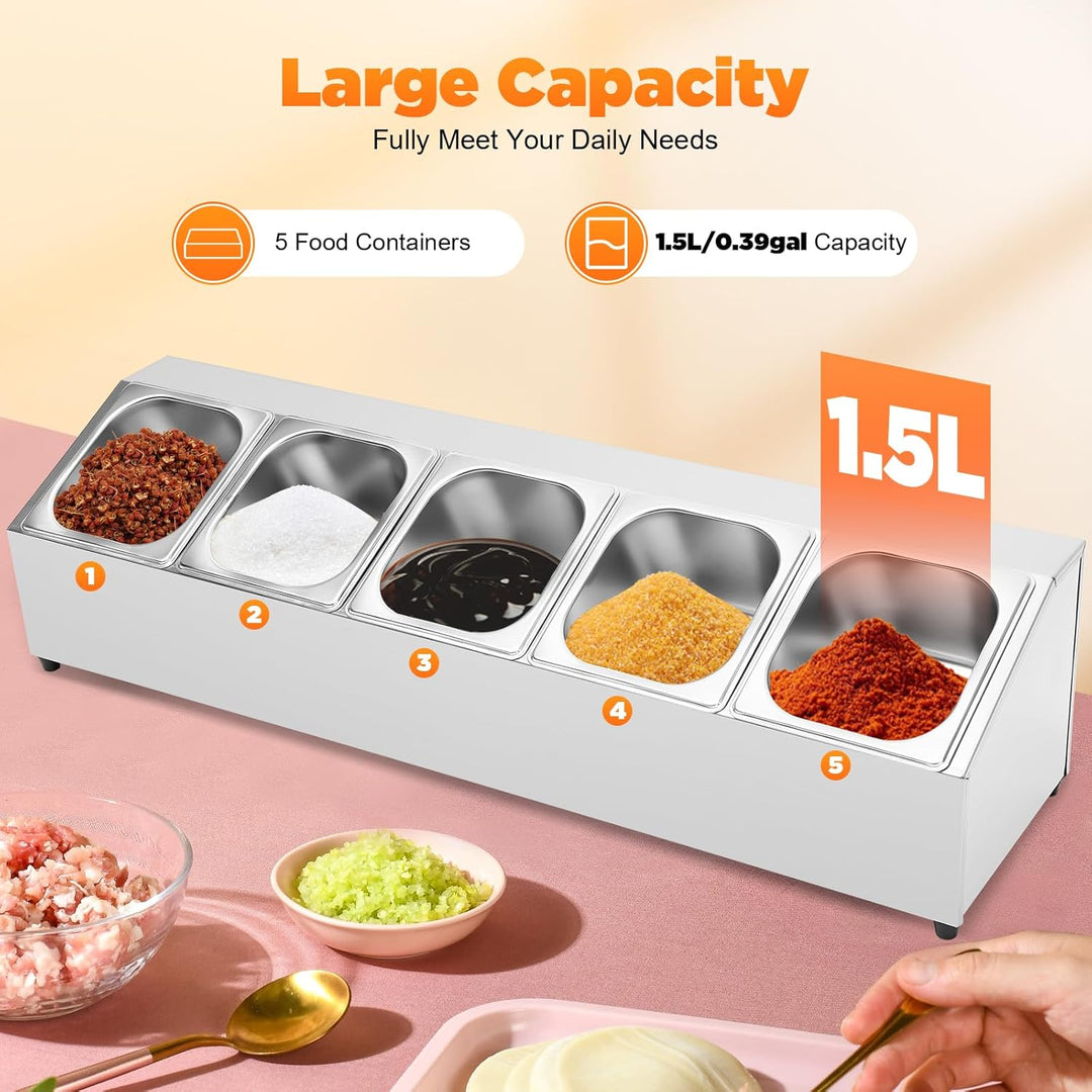Edelstahl Zutatenbehälter Lebensmittelbehälter | 5 x 1.5L Catering Beilagenbehälter mit Deckel | 86