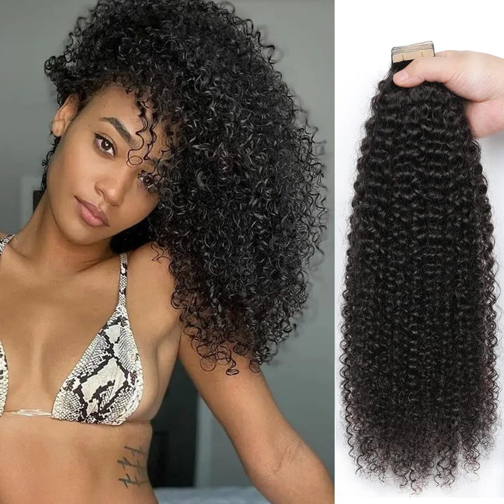 YDDM 20 Zoll Tape Extensions Echthaar 40 StüCk 100g Schwarz Kinky Curly Tape In HaarverläNgerung Ech