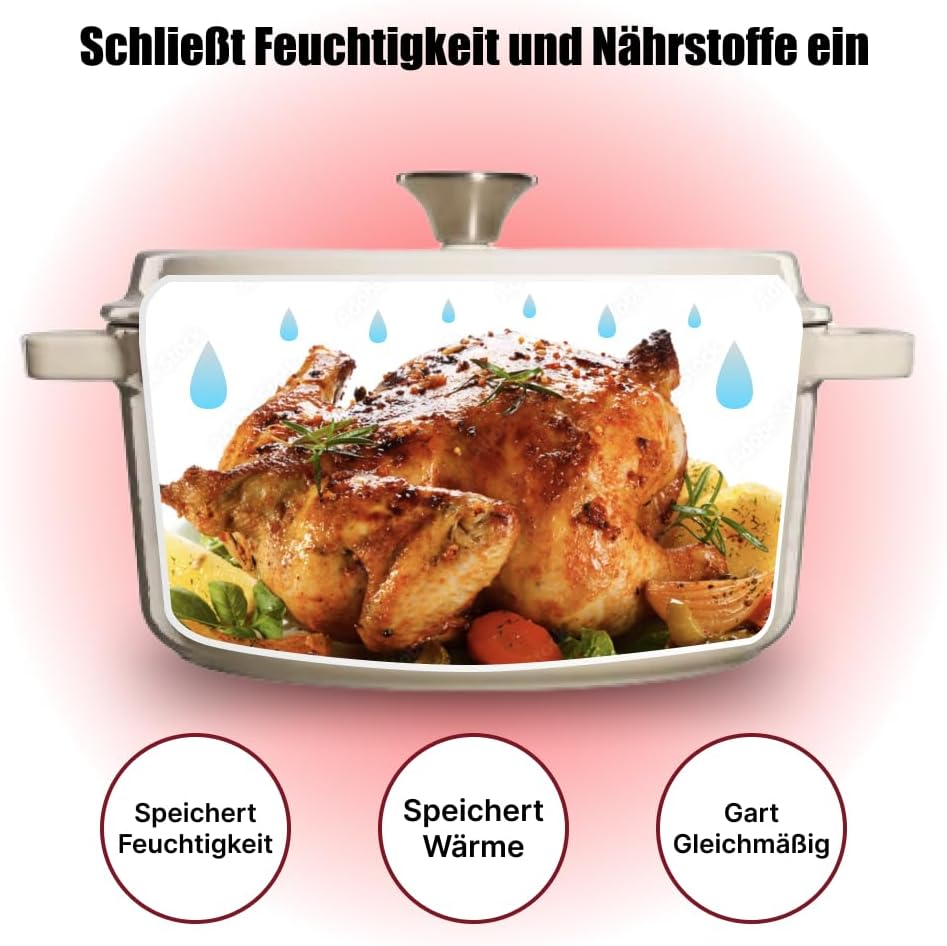 Schmortopf Gusseisen Topf - Emaillierter Gusseisentopf mit Deckel und breite Griffe für Küche, Backe