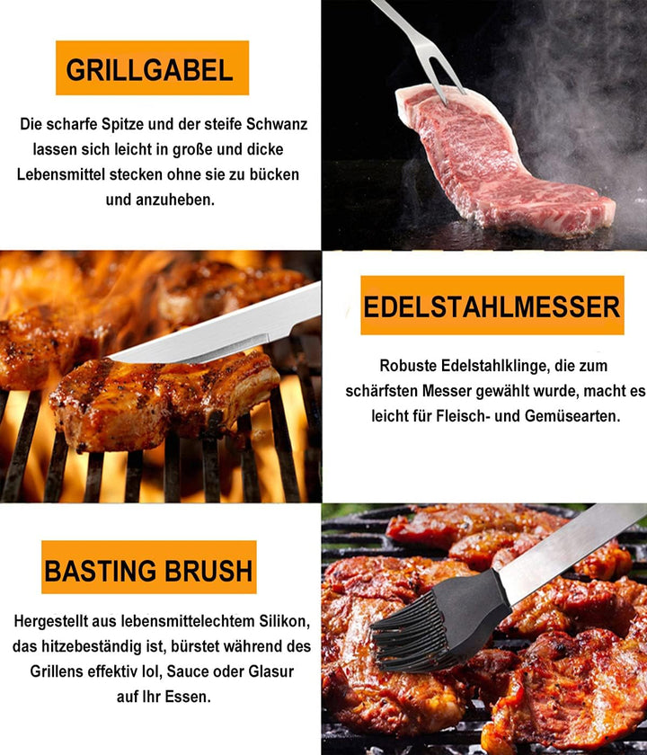 MUJUZE Grill Set Mit Grillschürze für männer,20pcs Edelstahl grillzubehör männer Geschenk mit Grills