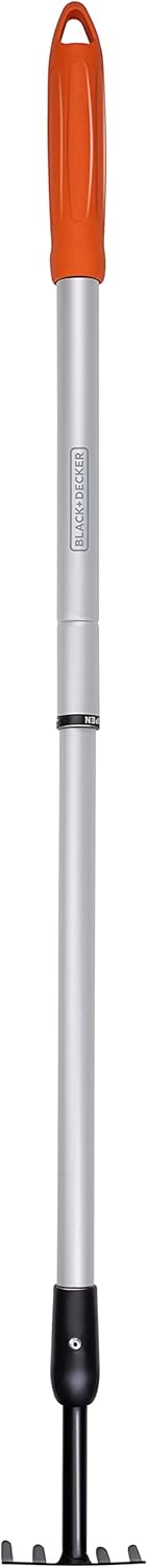 BLACK+DECKER Gartenrechen 5-Zahn - Verstellbar von 66 bis 100 cm - Karbonstahl, Fiberglas und PVC -
