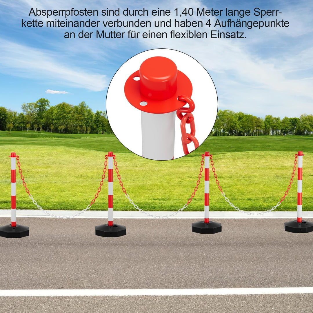 Ikodm 2X Absperrpfosten, Kettenpfosten von 1,4 m Kunststoff Absperrketten Rot und Weiss, Poller Stan