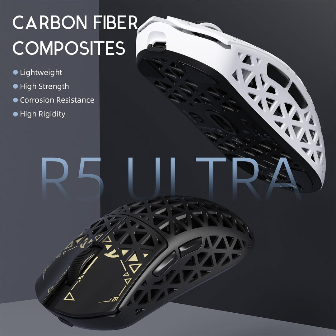 ATTACK SHARK R5 Ultra Carbonfaser Gaming-Maus, 39g Superlight, 8000Hz Kabellose Mouse, 42000 DPI, PA