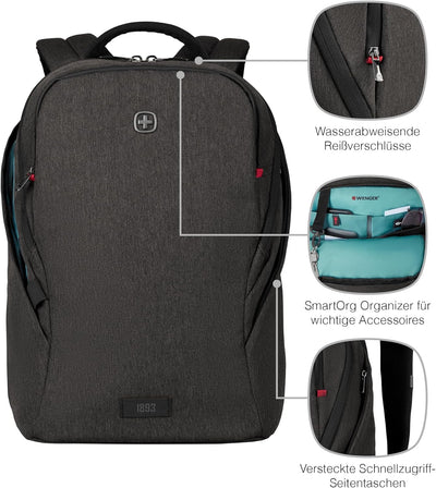 WENGER MX Light Laptop Rucksack mit Tablet Tasche, Notebook bis 16 Zoll, Tablet bis 10 Zoll, 21 l, D