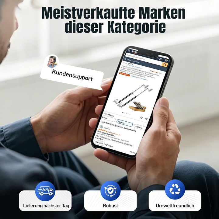 Arana Gasdruckfedern 380MM 534N 54KG Universell Gasdruckdämpfer Hydraulisch Halterung für Camper LKW