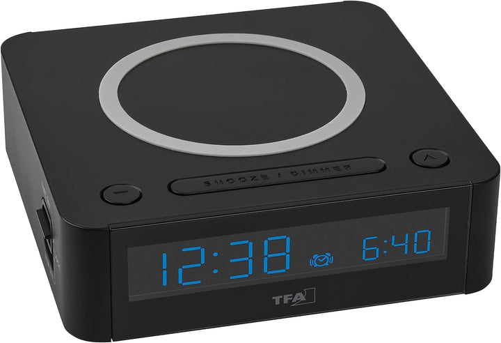 TFA Dostmann Digital Wecker Easy-Charge Wireless, 60.2030.01, mit kabelloser Qi Ladestation, Farbdis