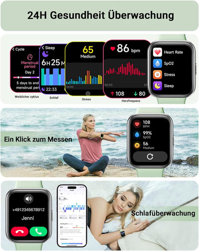 Tensky Smartwatch Damen mit Telefonfunktion 1,8'' Alexa Integriert Herren Fitnessuhr 100 Sportmodi,