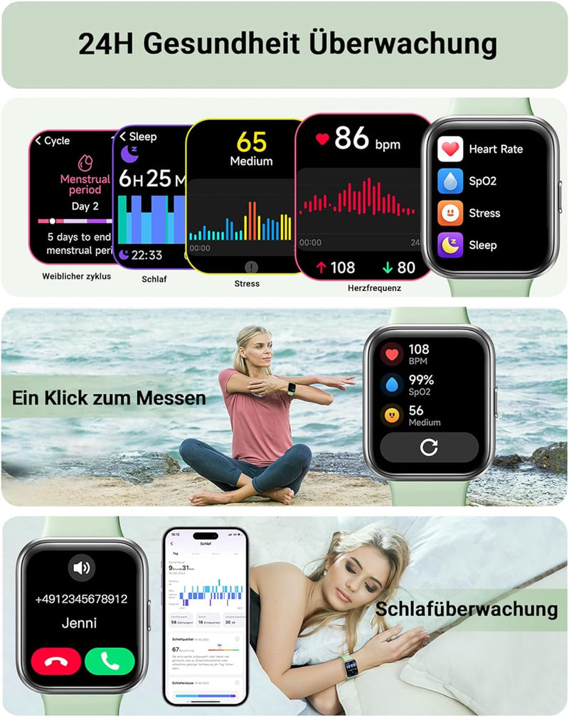 Tensky Smartwatch Damen mit Telefonfunktion 1,8&