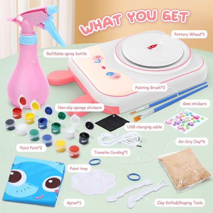 Skirfy Pottery Set for Children, Electric Pottery Wheel for Children, Mini Pottery Wheel with Potter