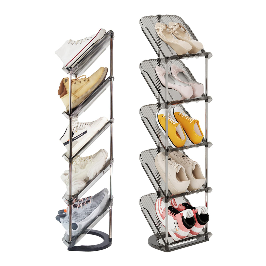2 Stück Schuhregal Schmal mit 5 Ebenen, Platzsparend Schräg Schuhablage, Schuhschrank Schuhaufbewahr