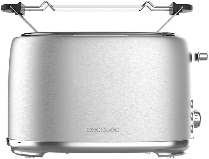 Cecotec Toast&Taste 1000 Retro Double Inox Toast, 2 Scheiben, 980 W, 2 breite 3,8 cm und kurze Schli