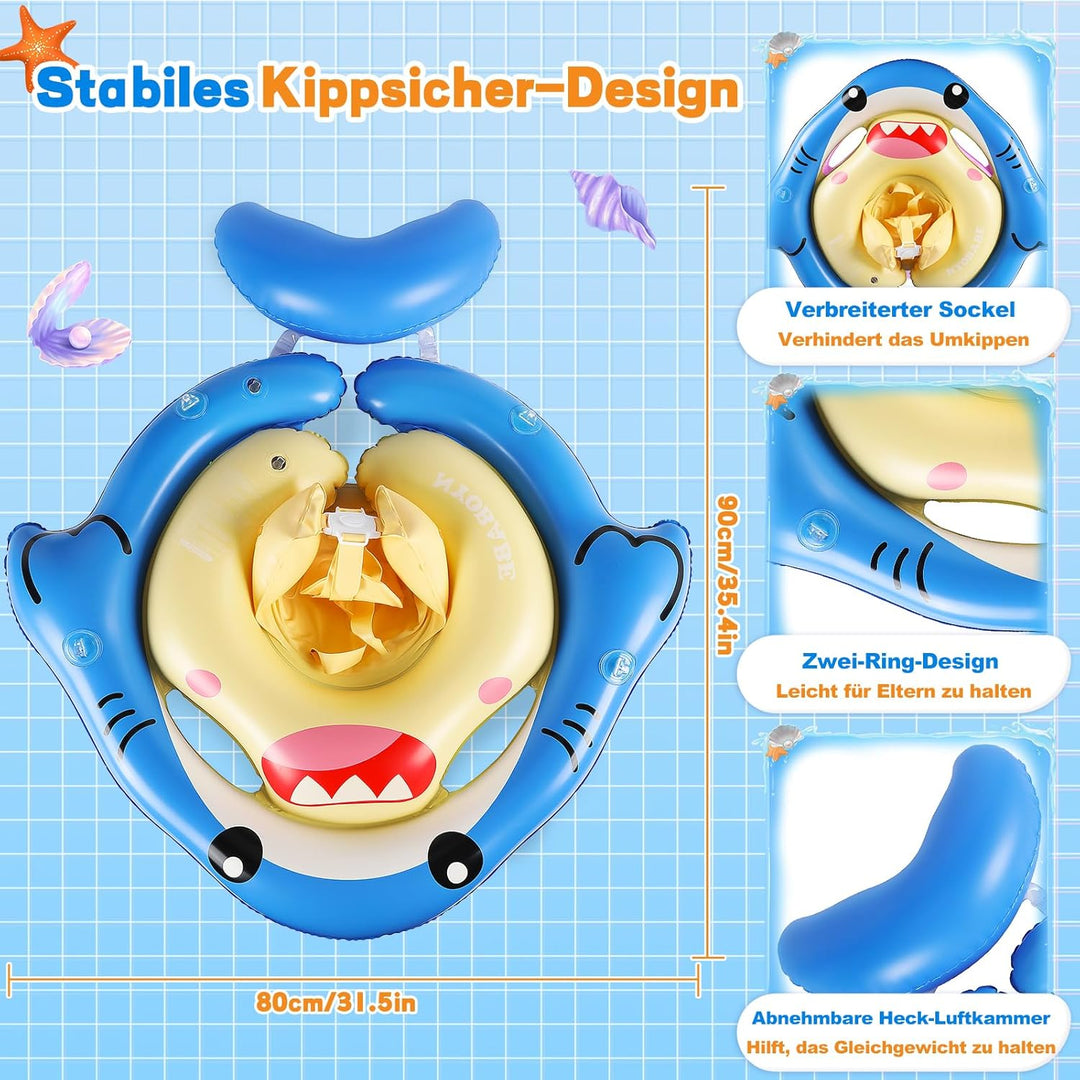 NYOBABE Schwimmring Baby 6-36 Monate, Baby Schwimmring mit UPF50+ Sonnendach ＆ Antikipp-Schwanz, Ver