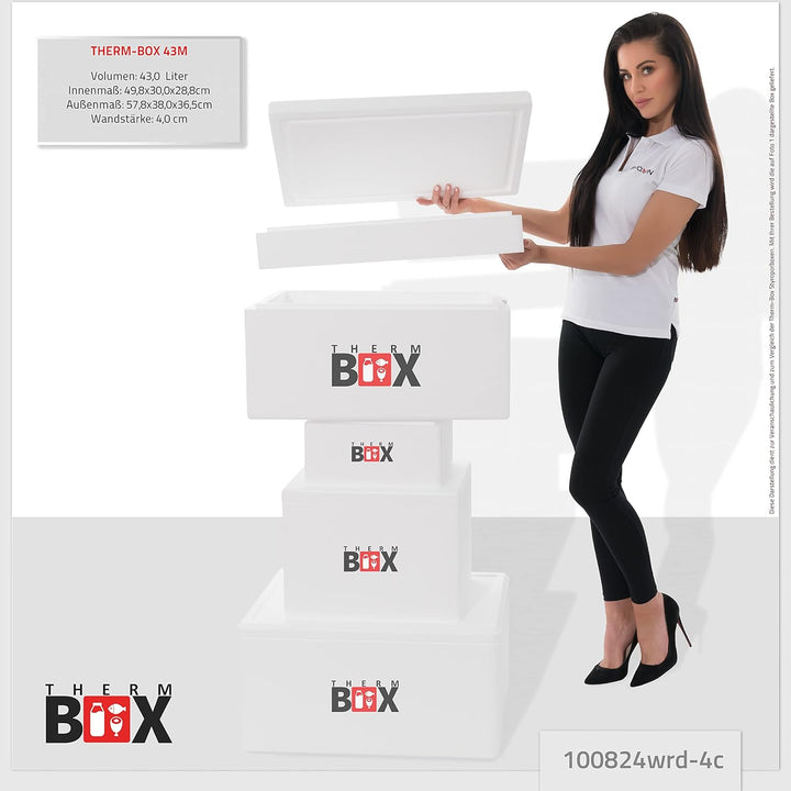THERM BOX Modularbox 43M mit 4X Kühlakku für Kühlbox 43L Innen: 49x30x28cm Transportbox Thermobehält