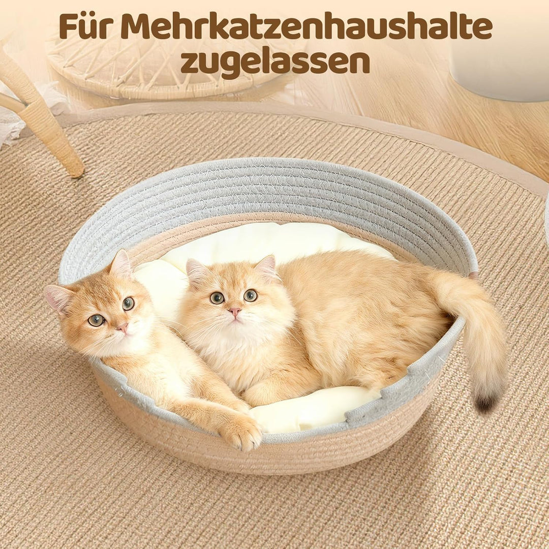 Katzenbett mit Kissen, 47cm Katzenkorb zum Schlafen für Alle Katze, Katzenkörbchen Waschbar aus Baum
