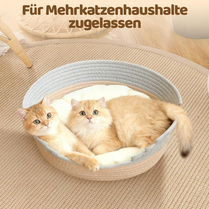 Katzenbett mit Kissen, 47cm Katzenkorb zum Schlafen für Alle Katze, Katzenkörbchen Waschbar aus Baum