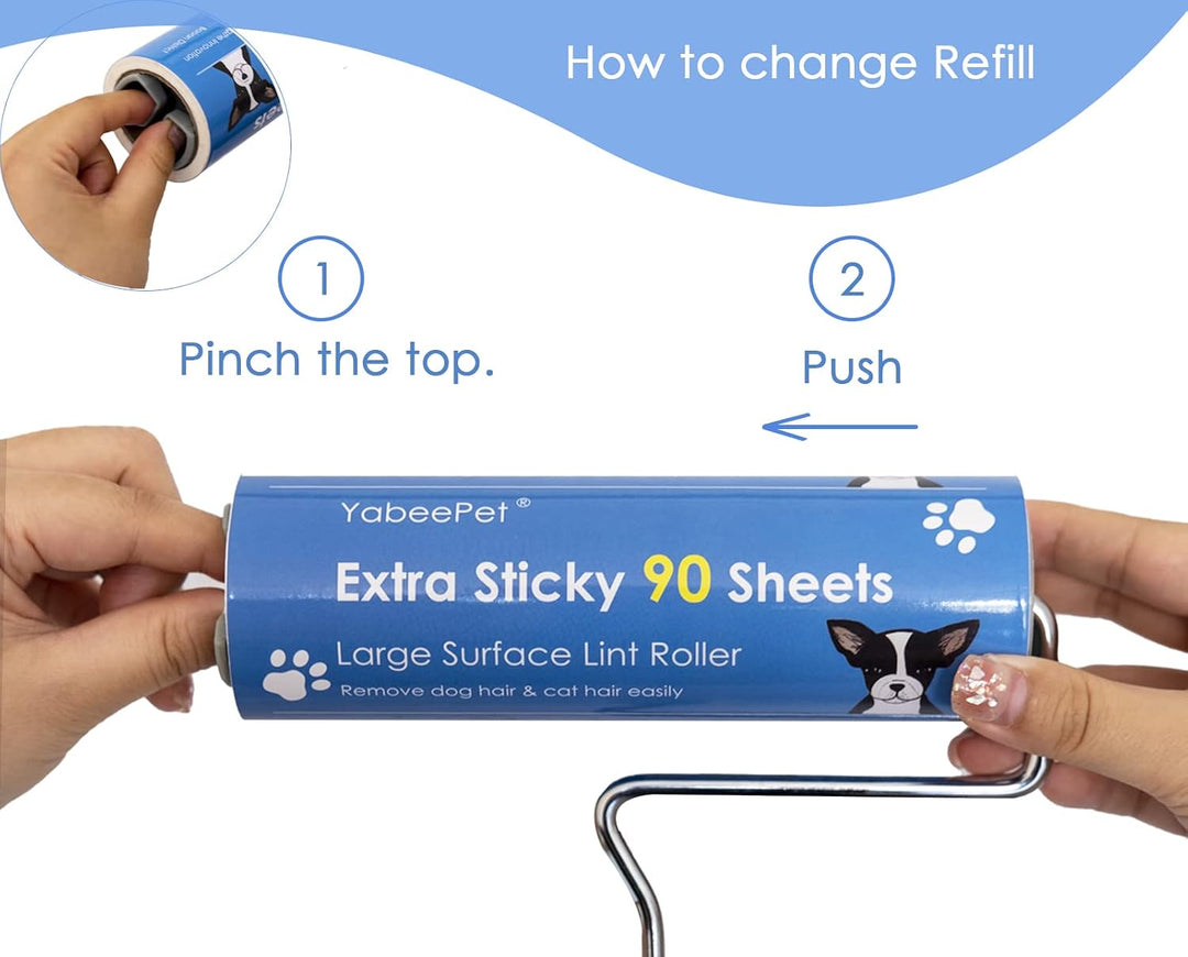 Extrem klebriger Fusselroller zur Entfernung von Tierhaaren - Grosse Fläche, 90 Blatt pro Rolle, 16