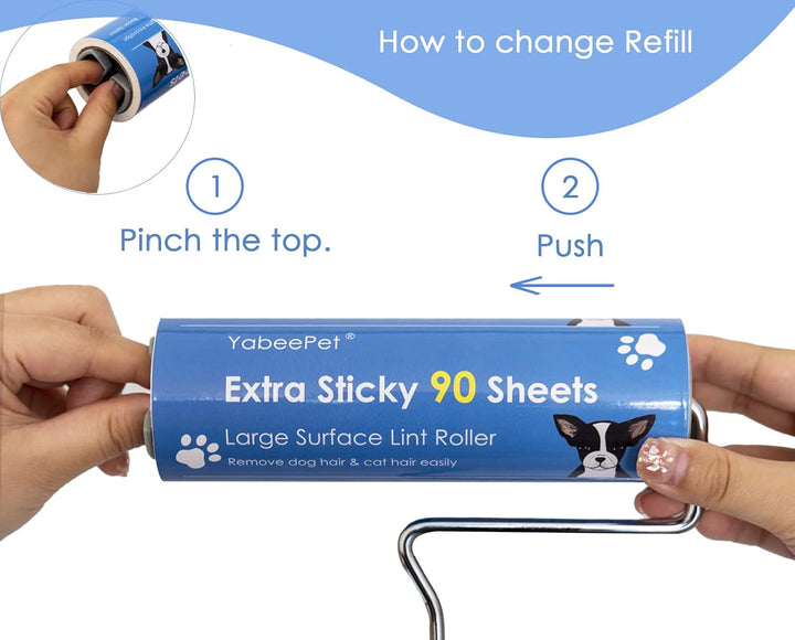 Extrem klebriger Fusselroller zur Entfernung von Tierhaaren - Grosse Fläche, 90 Blatt pro Rolle, 16