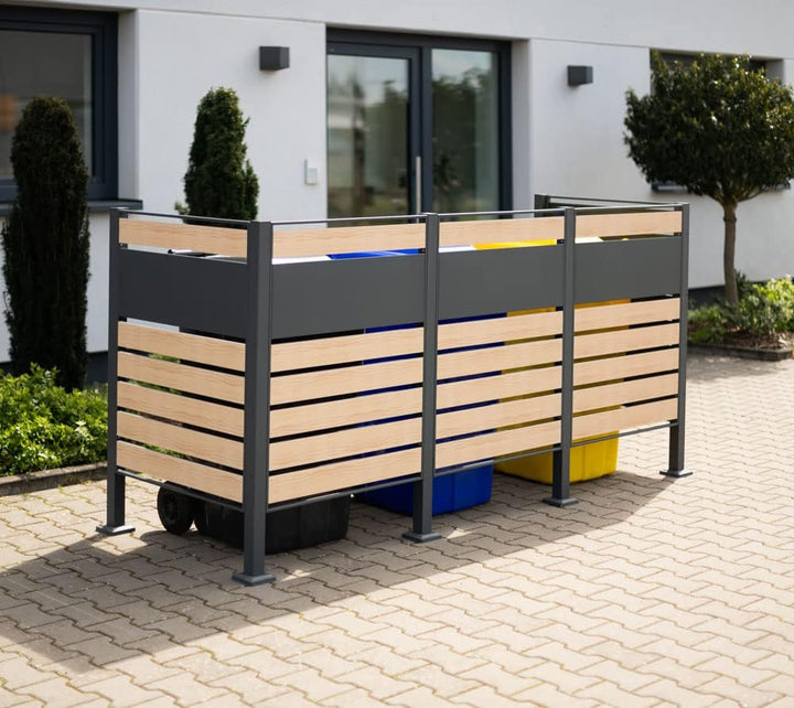 WESTMANN 3er Mülltonnenverkleidung Planum | Metall 240x80x120 cm Grau/Braun | Mülltonnen Sichtschutz
