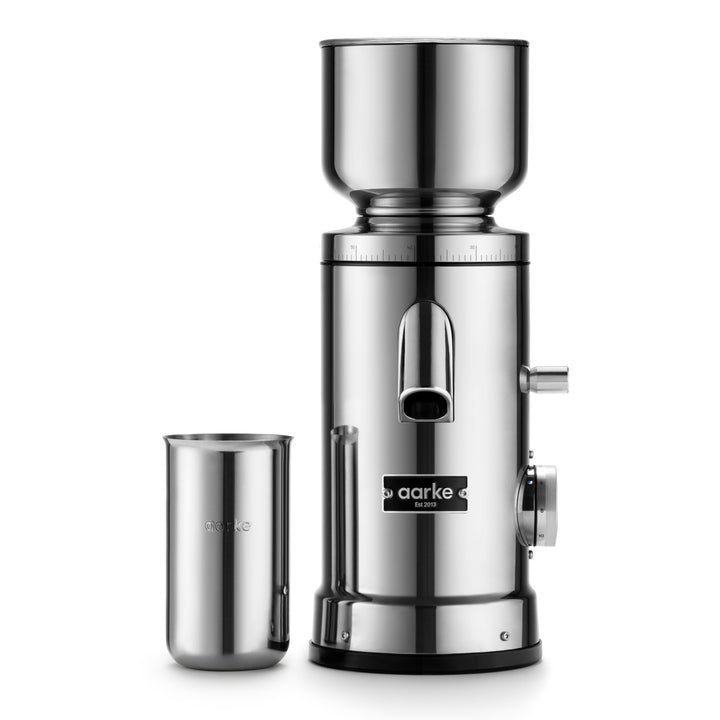 Aarke Kaffeemühle elektrisch – Edelstahl-Kaffeemühle mit einstellbarem Mahlgrad, 64-mm-Mahlscheiben,
