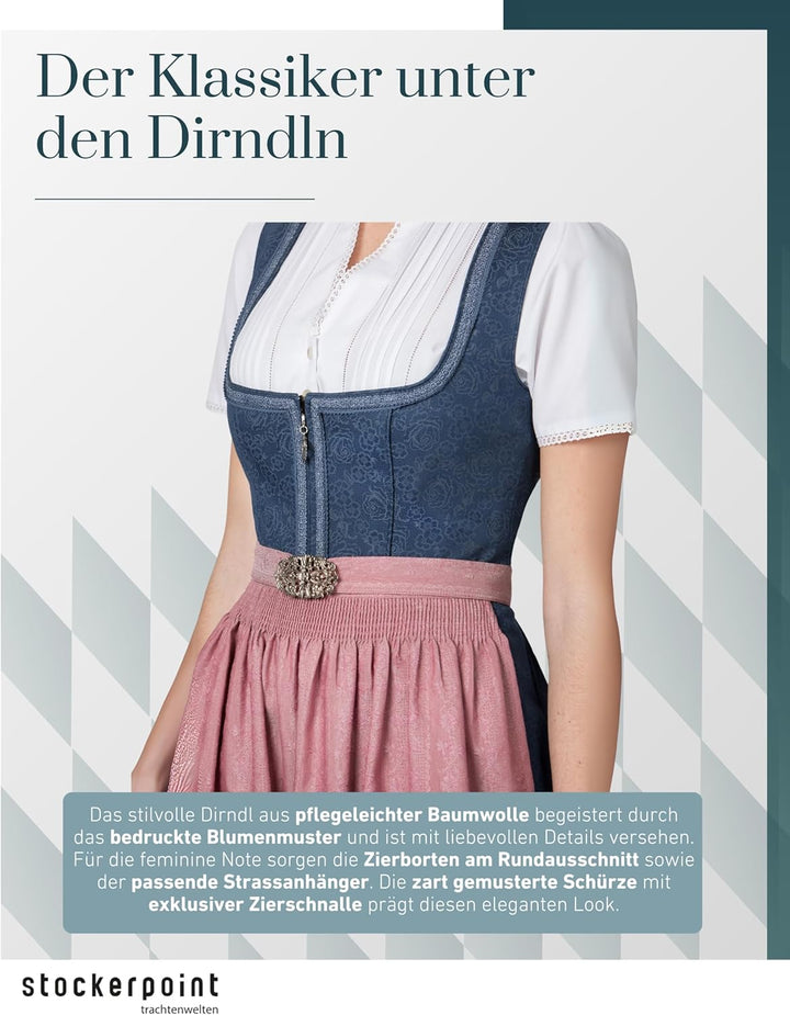 Stockerpoint Damen Dirndl Roseline Kleid für besondere Anlässe (ohne Bluse) 36 Blau-altrosa, 36 Blau