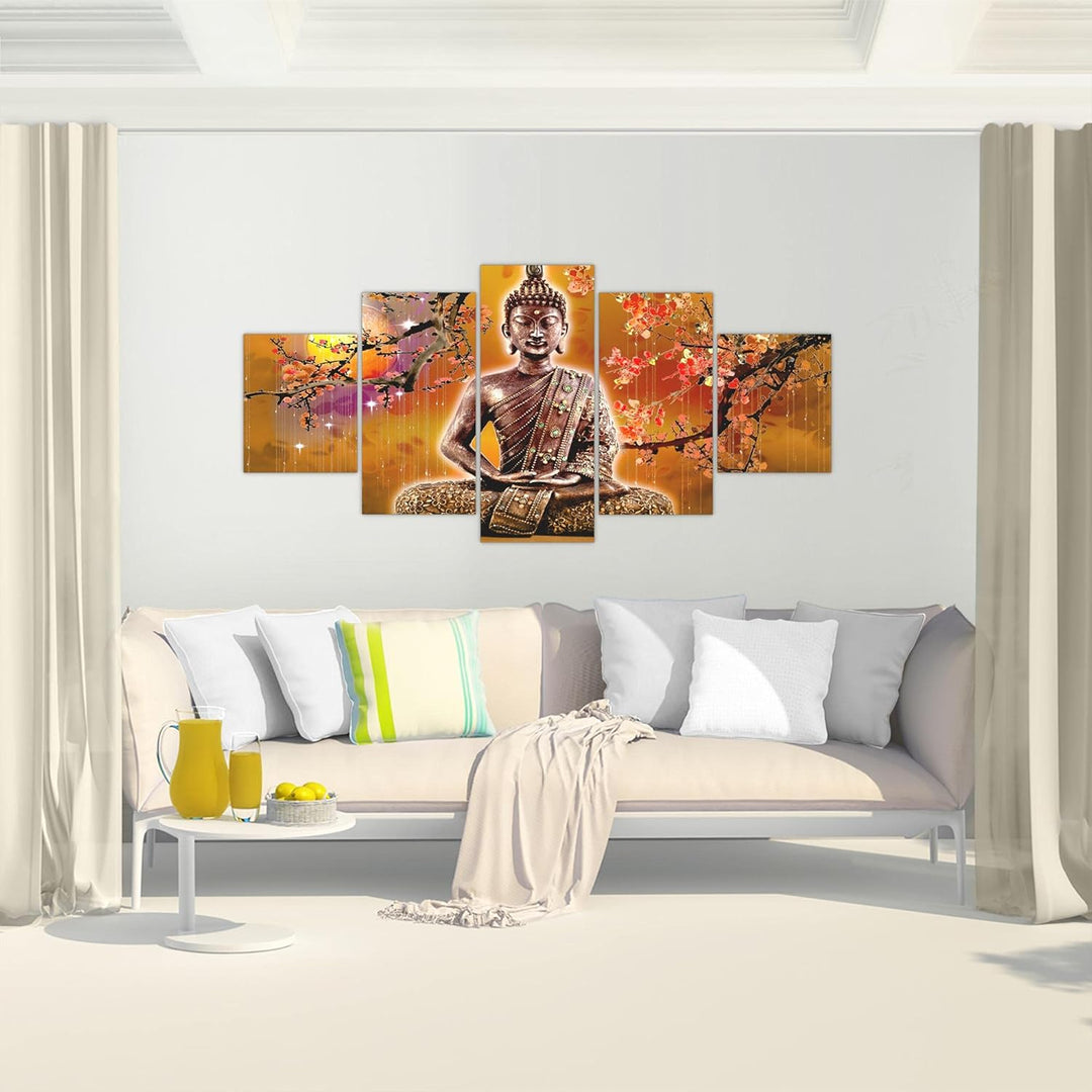 Runa Art - Bilder Buddha Feng Shui 200 x 100 cm 5 Teilig XXL Wanddekoration Design Beige Orange 5006