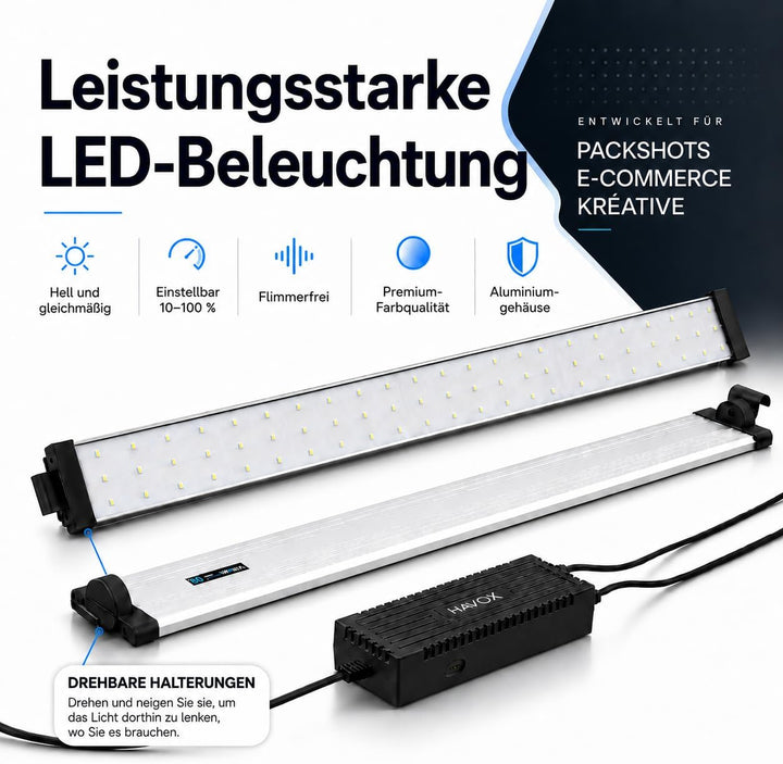 HAVOX - Fotostudio HPB-80XD - Masse 80x80x80cm - 4X Dimmbare LED-Beleuchtung Tageslicht 5500k - 26,0