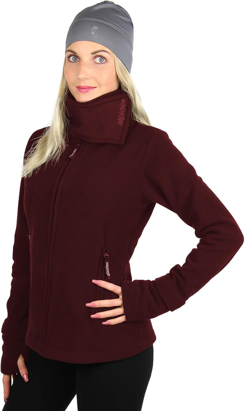 ALPIDEX Damen Fleecejacke Hoher Stehkragen Daumenlöcher Tailierte Winter Fleece Jacke Antipilling Wa