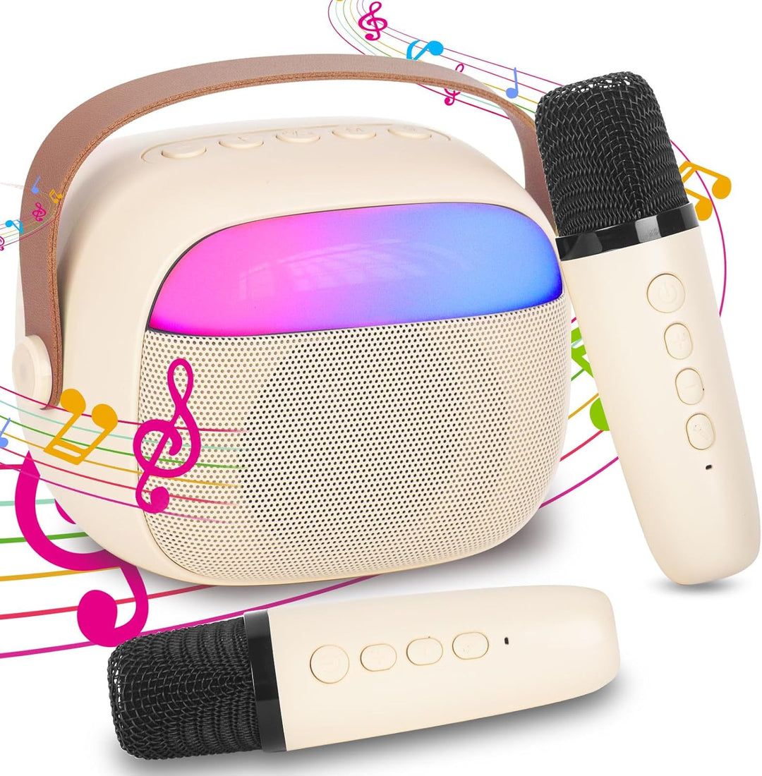 Karaoke Maschine Kinder mit 2 Drahtlosen Mikrofonen, Tragbares Bluetooth KTV Anlage, Lautsprecher mi