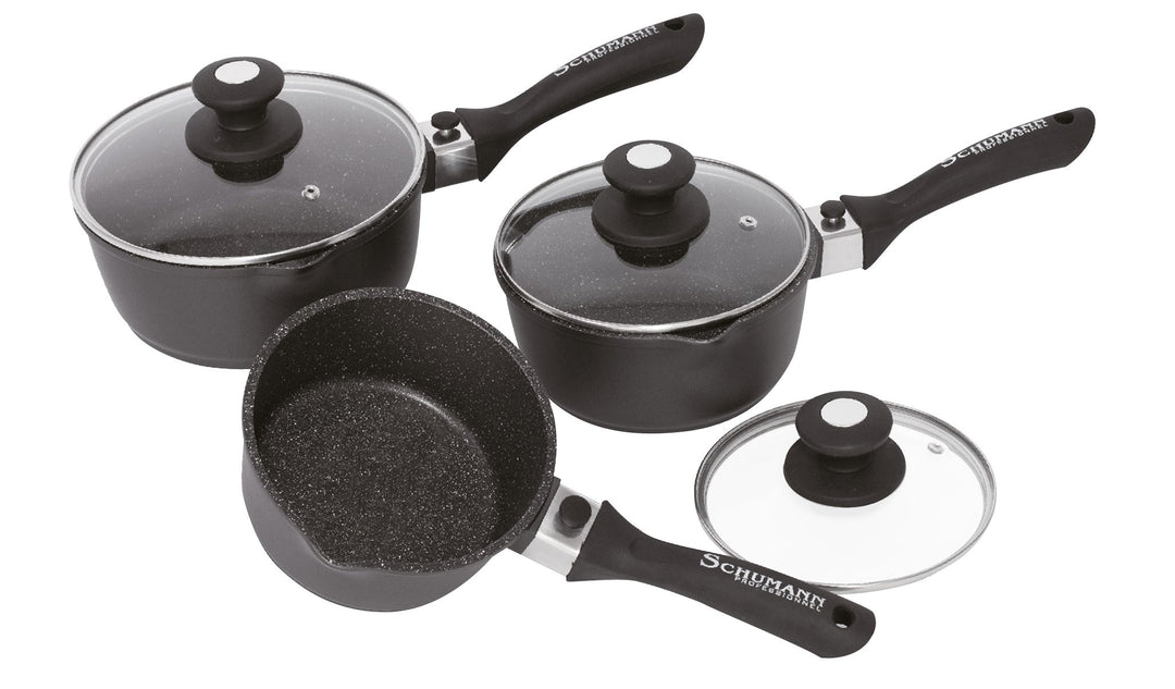 Schumann Kochtopf-Set, mit abnehmbaren Griffen, Steinbeschichtung, 16/18 / 20 cm, 3-teilig