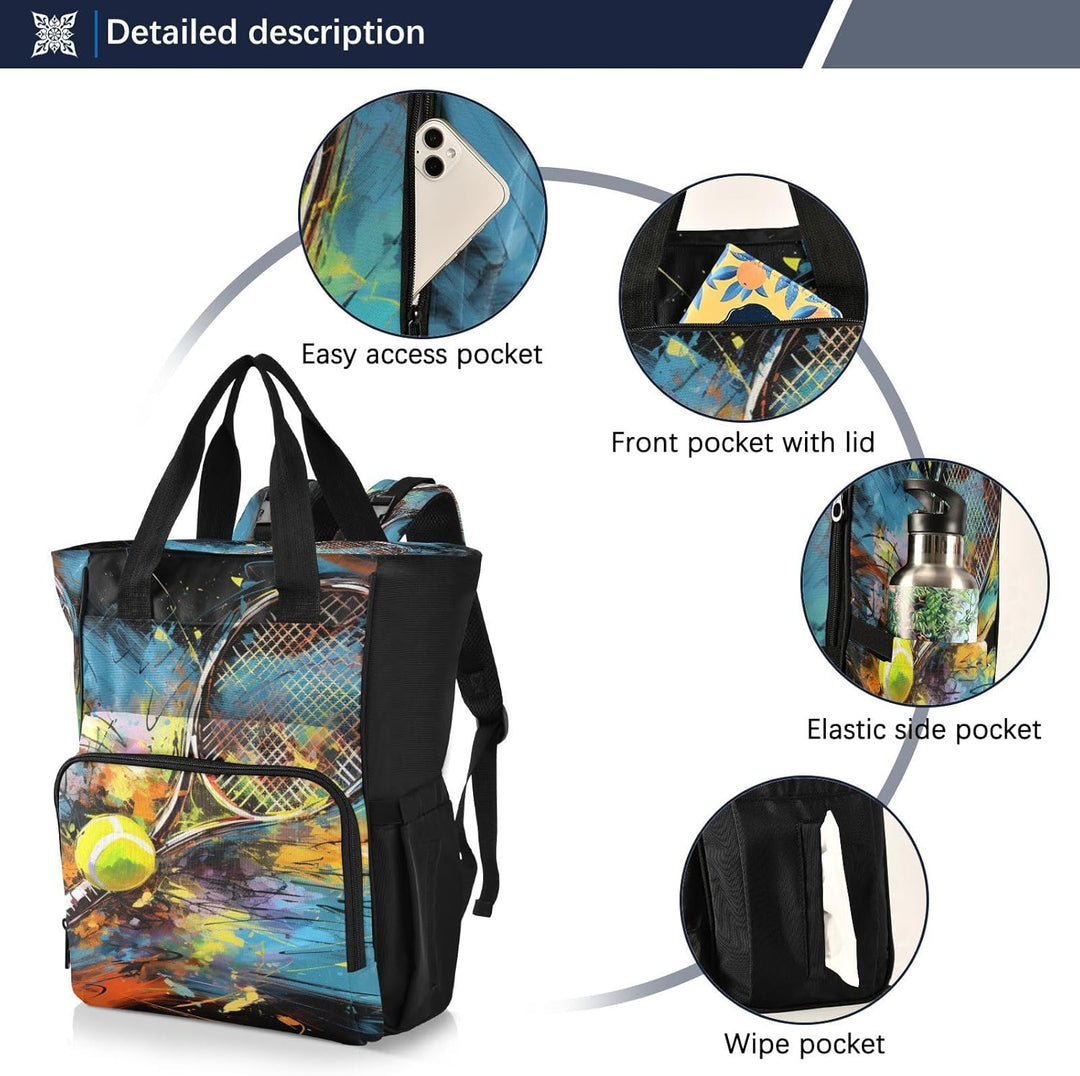 Ausgefallenes Kunstwerk Tennis Wickeltasche,Reiserucksack,Grosse Kapazität,Tragetasche für Mütter,fü