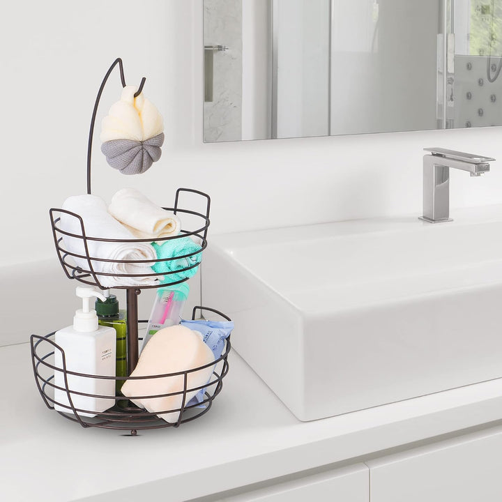 Bomclap Obstschalen Obstkorb 2 Tier Obstschale mit Bananenhalter,Brotkorb Gemüsegestell,Bronze, Bron