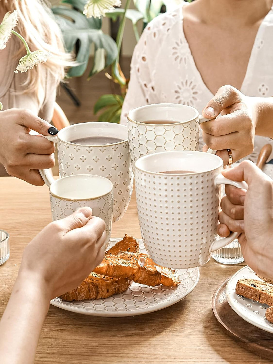 LE TAUCI Kaffeetassen Set, 473 ml, Keramiktassen Kaffeebecher, Prägetassen Grosse Tassen für Latte,