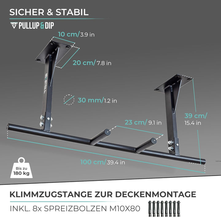 PULLUP & DIP Klimmzugstange für Deckenmontage – Pull Up Bar & Reckstange für das Home Gym – Stabil &