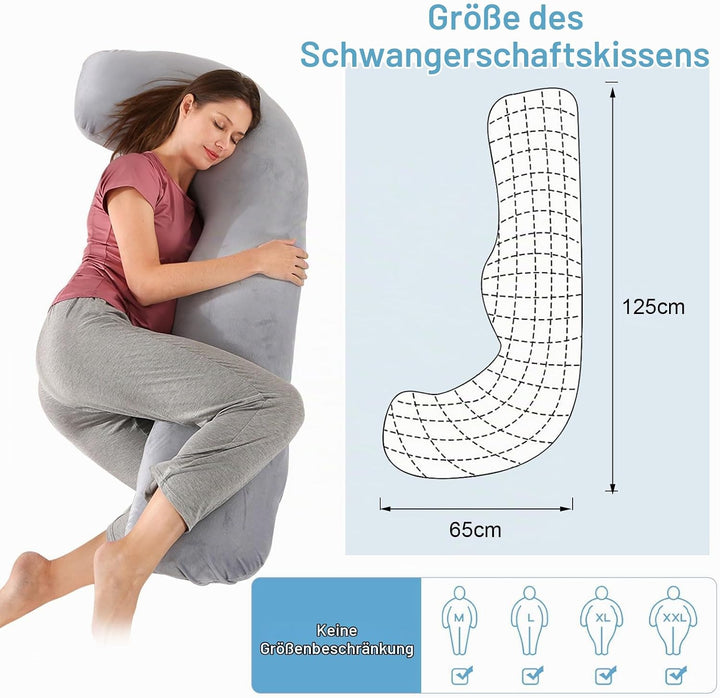 SHANNA Schwangerschaftskissen Seitenschläferkissen Stillkissen Fütternkissen mit Samt Bezug, Lagerun