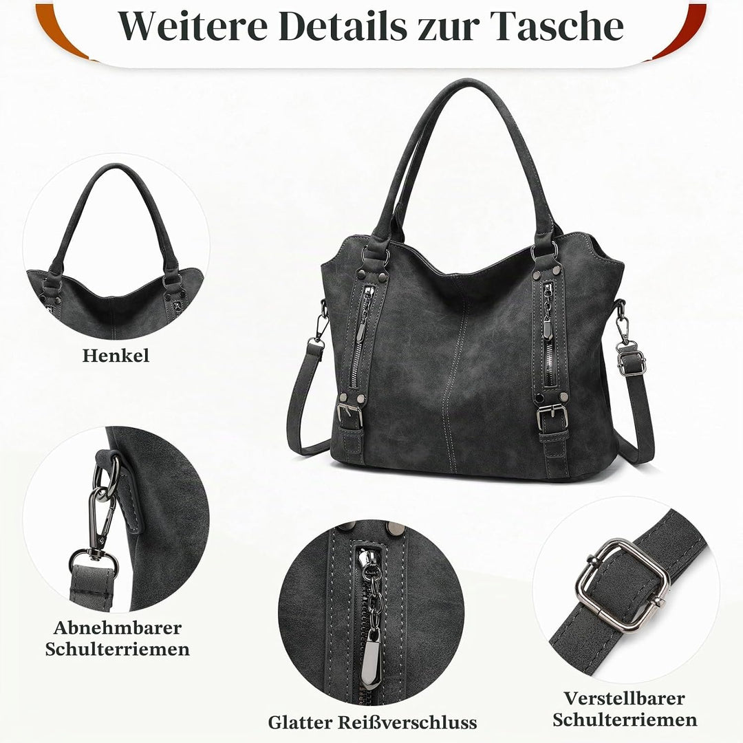VINBAGGE Damen Handtasche PU Leder Henkeltasche Shopper Tasche Vintage Weiches Umhängetasche Schulte