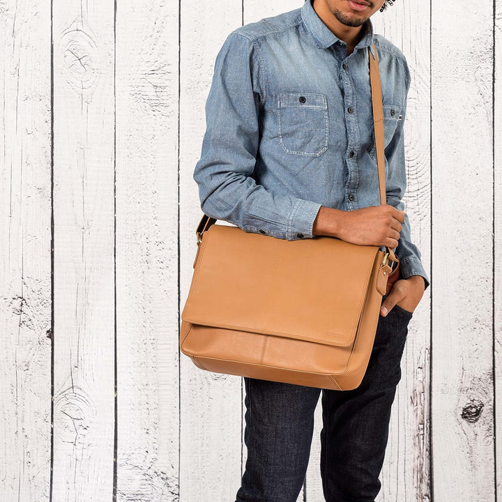 LEABAGS Leder Umhängetasche Herren & Damen I Messenger Bag mit Schultergurt I Echtleder Laptoptasche