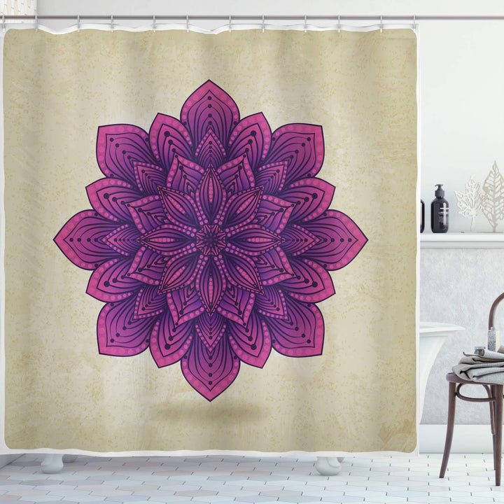 ABAKUHAUS Blatt Duschvorhang, Lila Retro-Motiv, Stoffliches Gewebe Badezimmerdekorationsset mit Hake