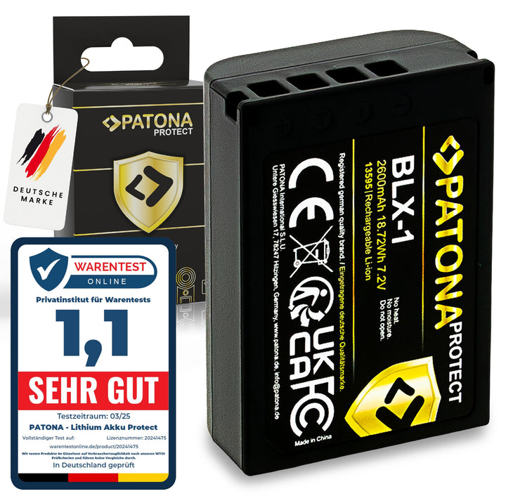 PATONA Protect BLX-1 Akku (2400mAh) mit NTC-Sensor und V1 Gehäuse - für OM-1 1x BLX1, 1x BLX1