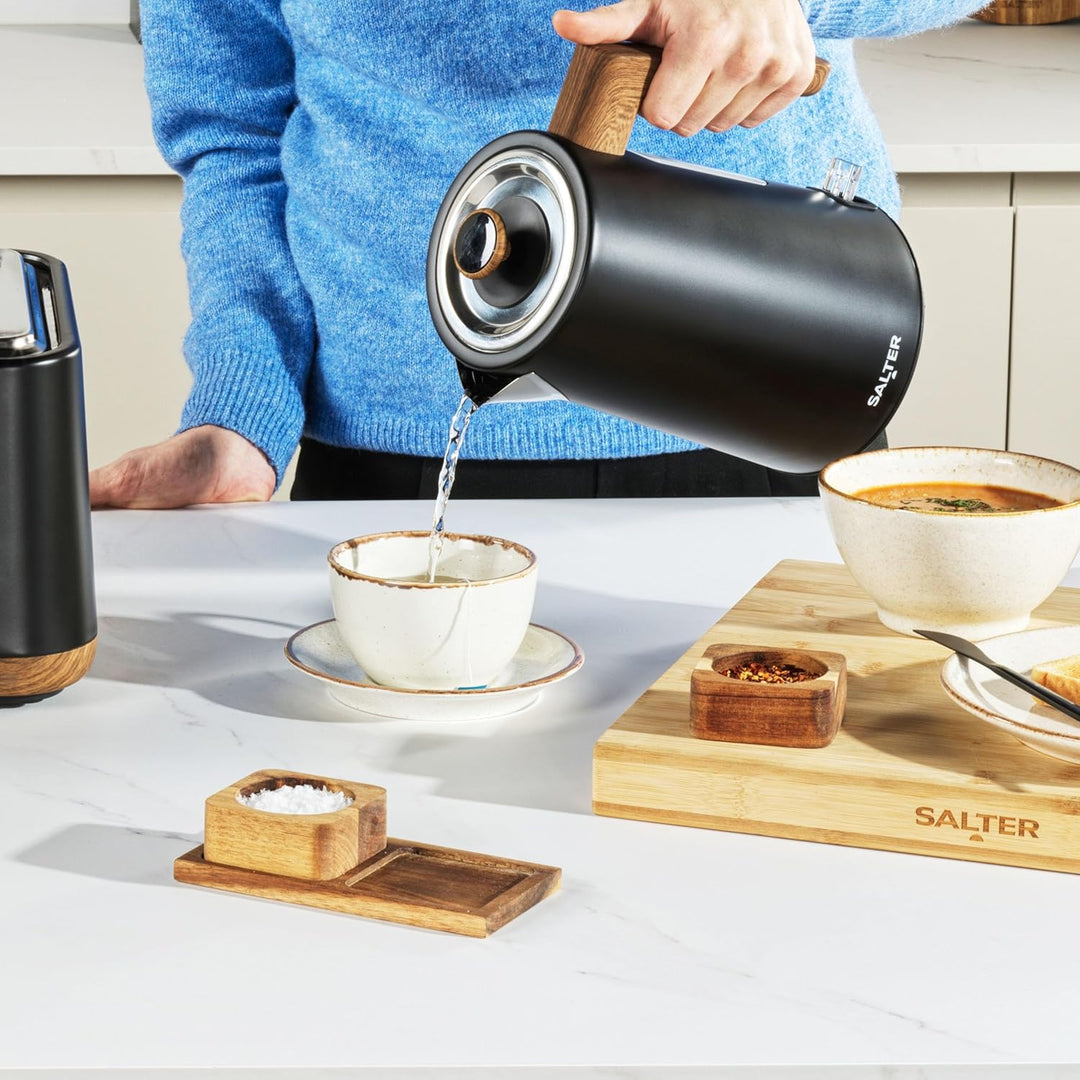 SALTER Toronto 1,7L Wasserkocher – 3kW Schnellkochfunktion, 360° Basis, Kalkfilter, Holzdesign, Kabe