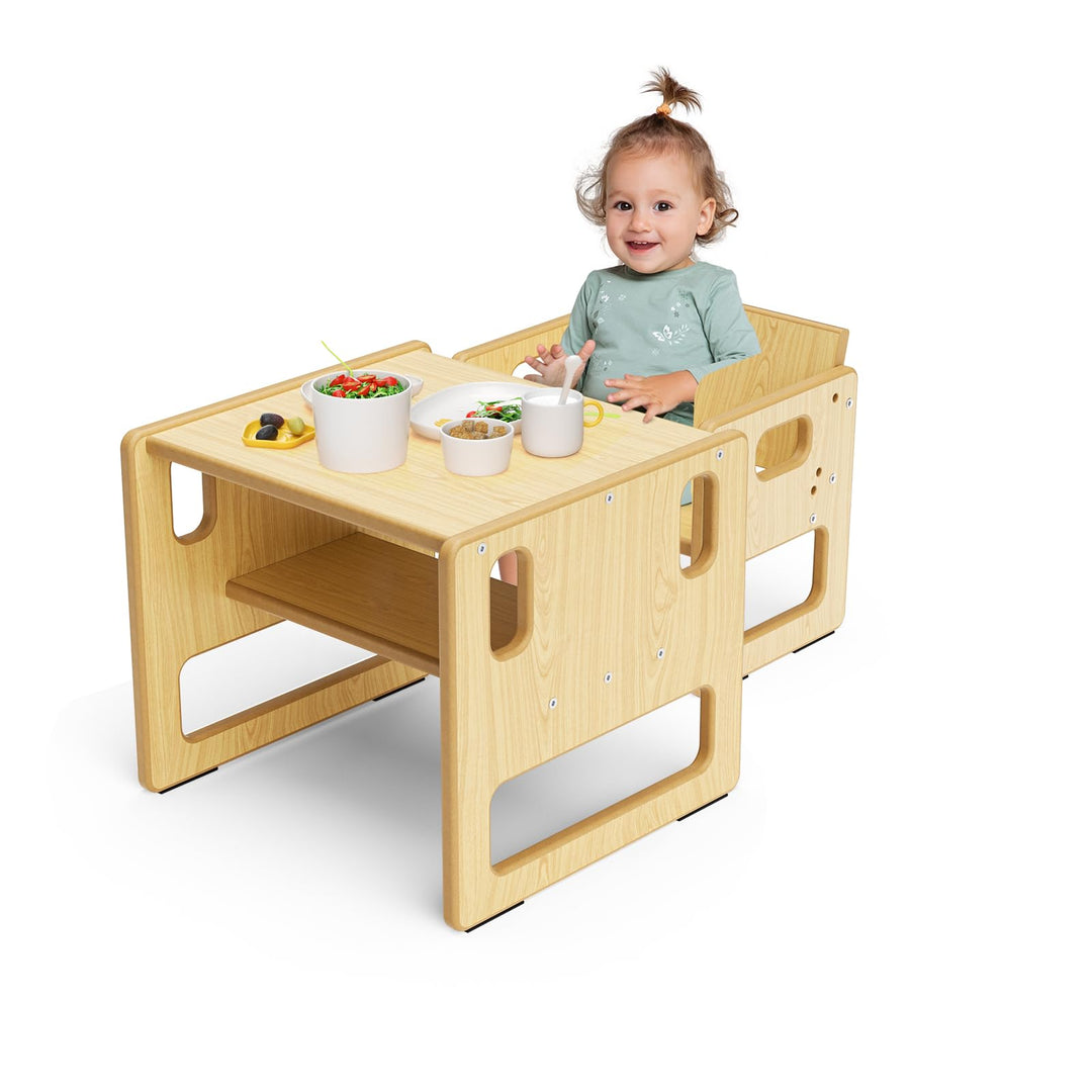 Children's Feeding Table and Chair Set, Montessori Wooden Children's Table, Game Desk with Storage S