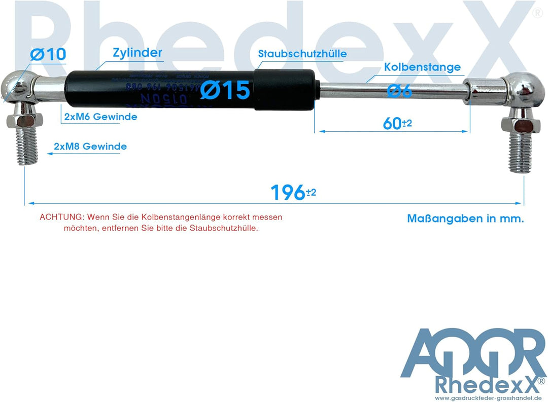 RhedexX® Gasdruckfeder Ersatz für Kesseböhmer - Hettich LIFT-O-MAT 196mm/60mm/100N-380N Gasdruckdämp