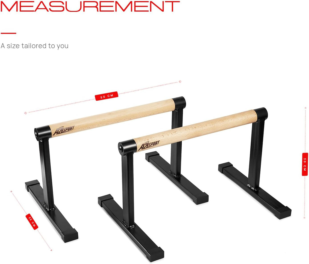 Premium Parallettes bis 1500 kg - Liegestützgriffe Holz und Metall - Rutschfeste Handstand Griffe/Di