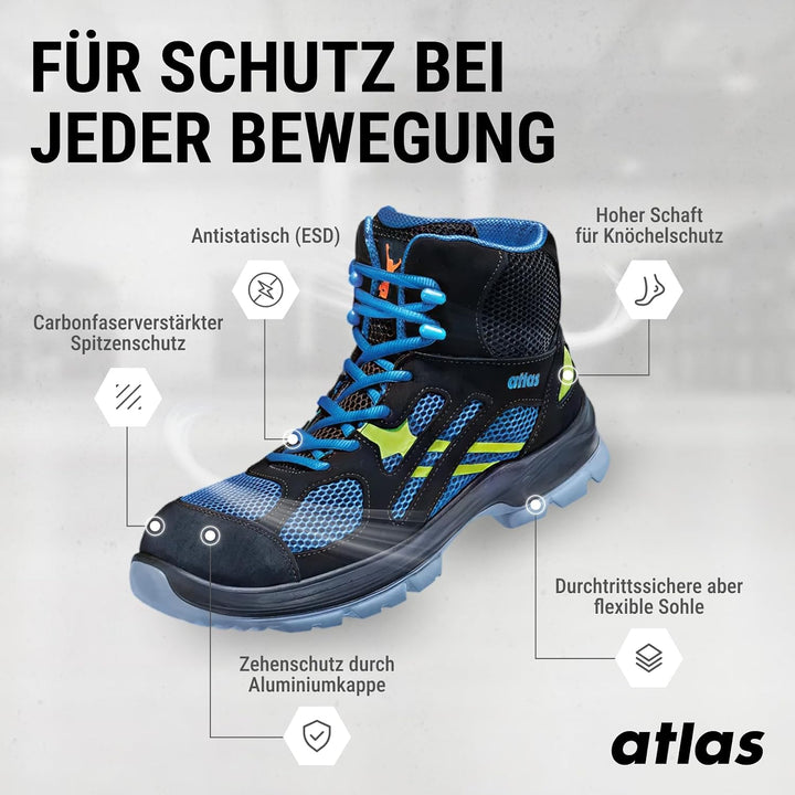 Atlas Flash 8205 XP ESD S1P Sicherheitsschuhe, Mesh-Obermaterial, Aluminiumkappe, XP Durchtrittschut