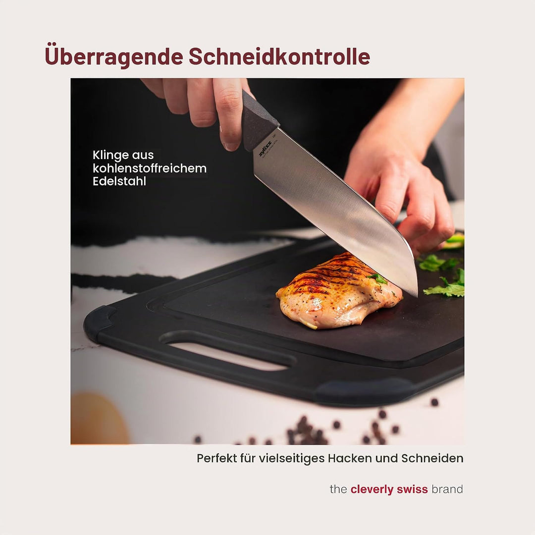 Zyliss Santokumesser, 15 cm scharfer Edelstahl mit nachhaltigem, rutschfestem Griff aus Weizenstroh,