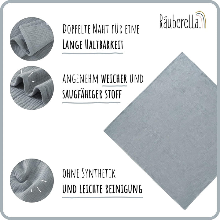 Räuberella ® Original Kuscheldecke 120cm x 120cm Babydecke aus 100% Musselin Bio Baumwolle - Geschen