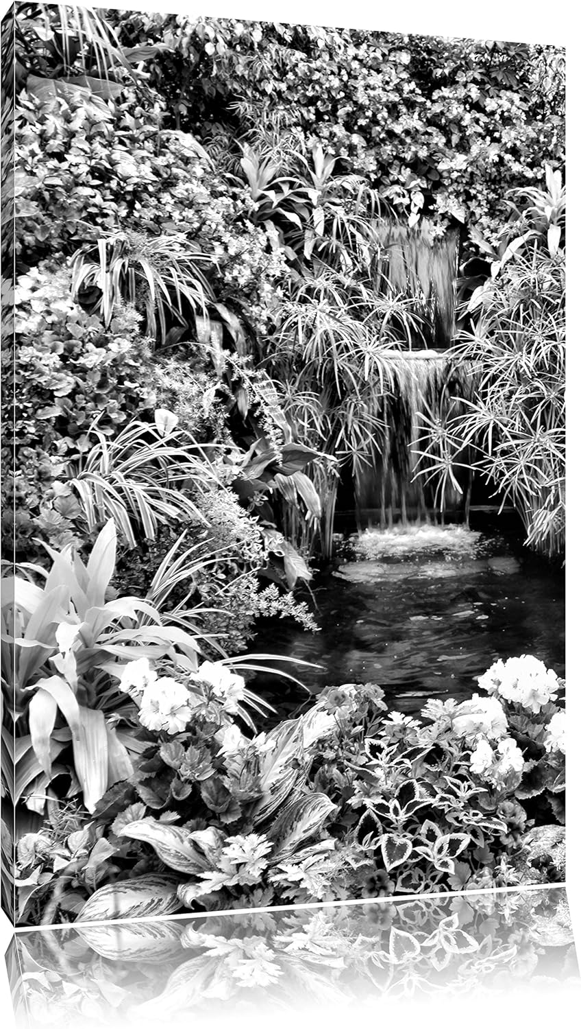 Pixxprint farbenfrohe Blumenoase / 100x70cm Leinwandbild bespannt auf Holzrahmen/Wandbild Kunstdruck